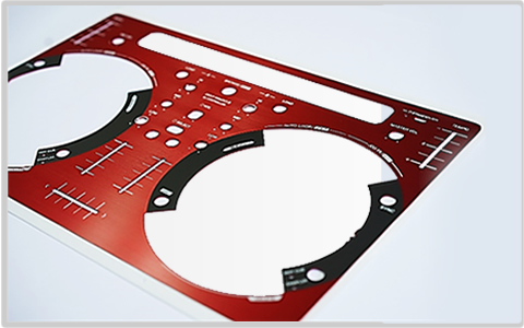Sheet form aluminium plate, stamping process, hairline, candy red anodizing with silk screen printing